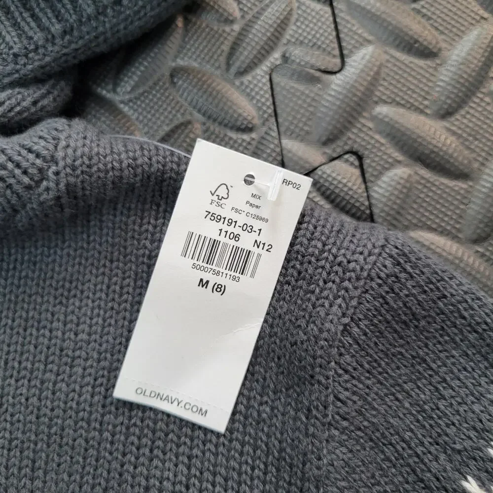 Old Navy Fair Isle Knit Hoodie Sweater Gray Black Red Kids Medium 8 NWT